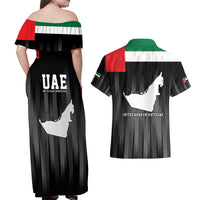 United Arab Emirates Couples Matching Off Shoulder Maxi Dress and Hawaiian Shirt UAE Emblem Hawk of Quraish LT9 - Wonder Print Shop