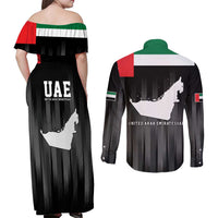 United Arab Emirates Couples Matching Off Shoulder Maxi Dress and Long Sleeve Button Shirt UAE Emblem Hawk of Quraish LT9 - Wonder Print Shop