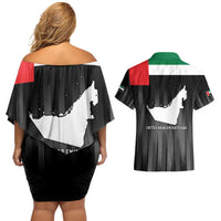 United Arab Emirates Couples Matching Off Shoulder Short Dress and Hawaiian Shirt UAE Emblem Hawk of Quraish LT9 - Wonder Print Shop