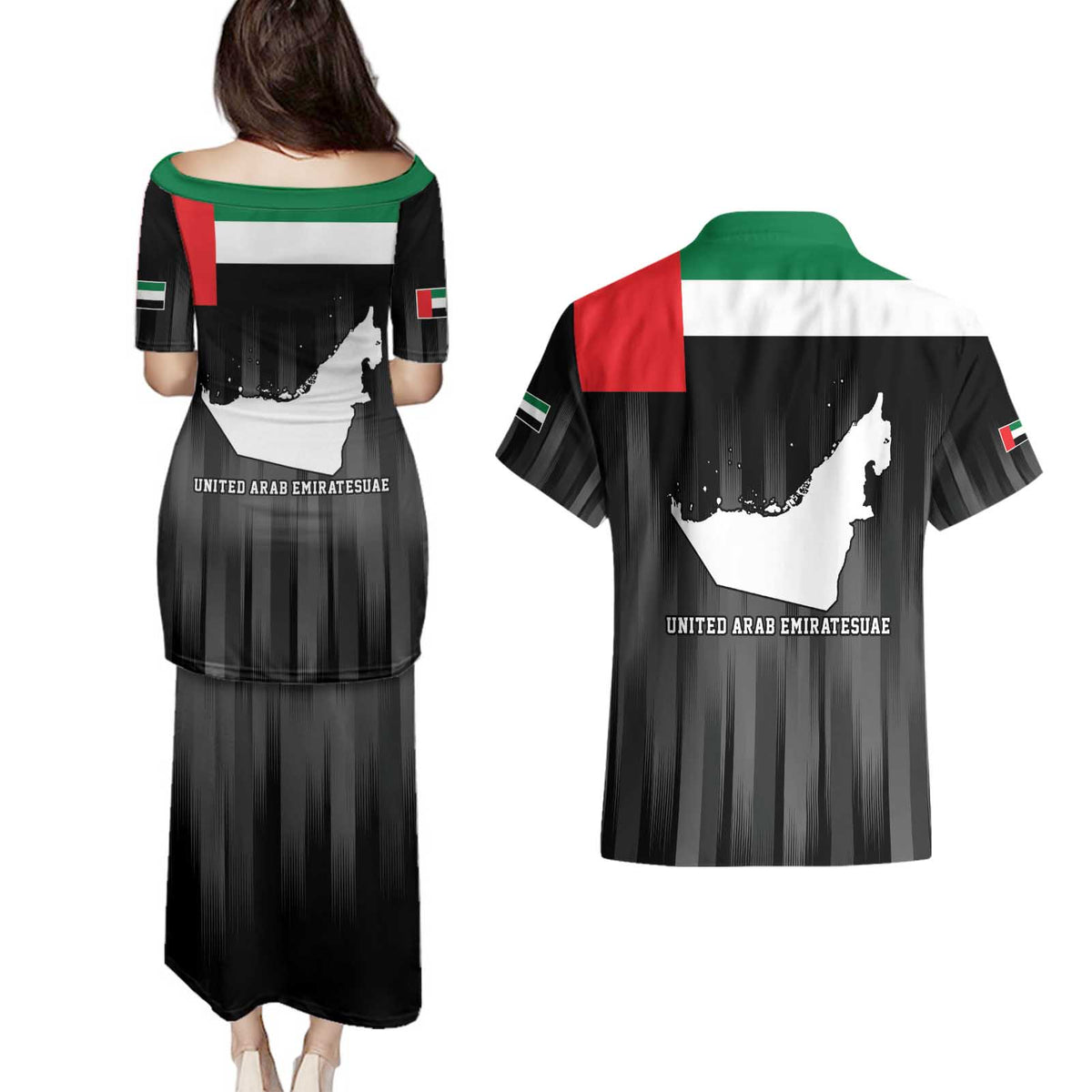 United Arab Emirates Couples Matching Puletasi and Hawaiian Shirt UAE Emblem Hawk of Quraish LT9 - Wonder Print Shop