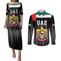 United Arab Emirates Couples Matching Puletasi and Long Sleeve Button Shirt UAE Emblem Hawk of Quraish LT9 - Wonder Print Shop