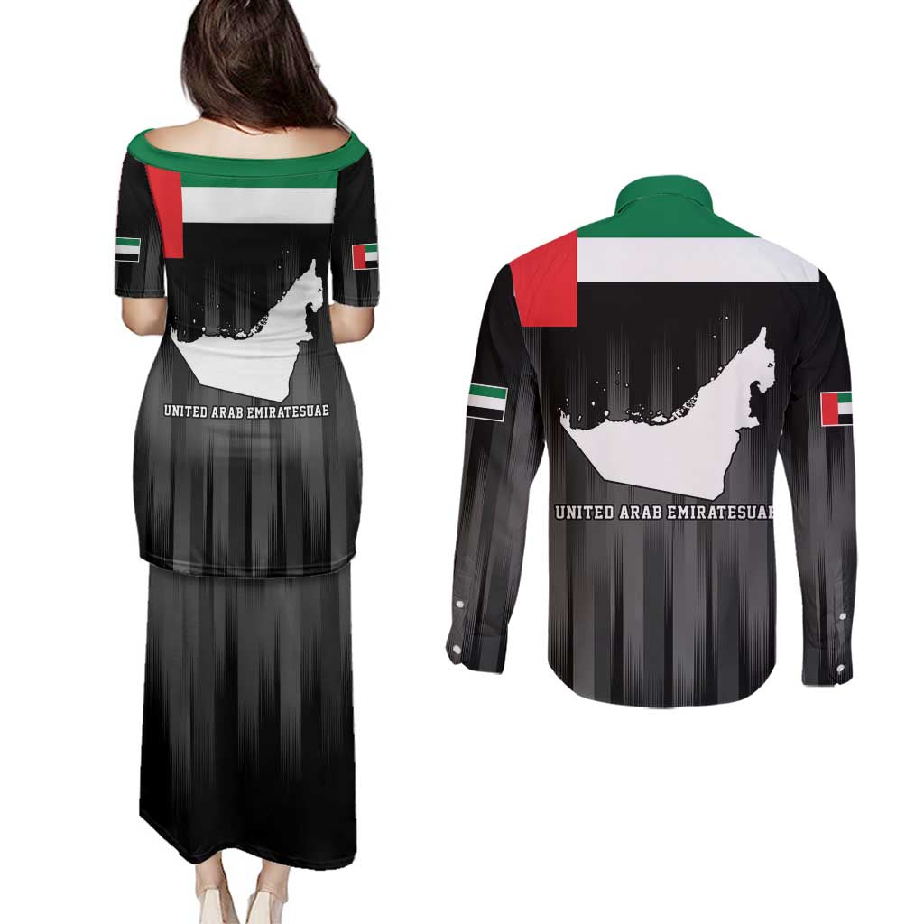 United Arab Emirates Couples Matching Puletasi and Long Sleeve Button Shirt UAE Emblem Hawk of Quraish LT9 - Wonder Print Shop