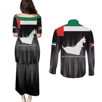 United Arab Emirates Couples Matching Puletasi and Long Sleeve Button Shirt UAE Emblem Hawk of Quraish LT9 - Wonder Print Shop