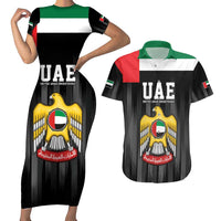 United Arab Emirates Couples Matching Short Sleeve Bodycon Dress and Hawaiian Shirt UAE Emblem Hawk of Quraish LT9 - Wonder Print Shop