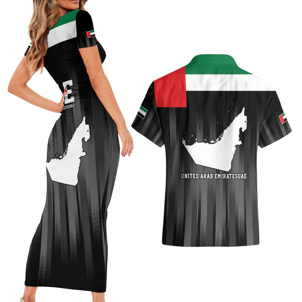 United Arab Emirates Couples Matching Short Sleeve Bodycon Dress and Hawaiian Shirt UAE Emblem Hawk of Quraish LT9 - Wonder Print Shop