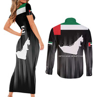 United Arab Emirates Couples Matching Short Sleeve Bodycon Dress and Long Sleeve Button Shirt UAE Emblem Hawk of Quraish LT9 - Wonder Print Shop
