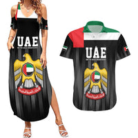 United Arab Emirates Couples Matching Summer Maxi Dress and Hawaiian Shirt UAE Emblem Hawk of Quraish LT9 - Wonder Print Shop