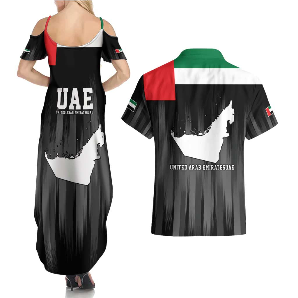 United Arab Emirates Couples Matching Summer Maxi Dress and Hawaiian Shirt UAE Emblem Hawk of Quraish LT9 - Wonder Print Shop