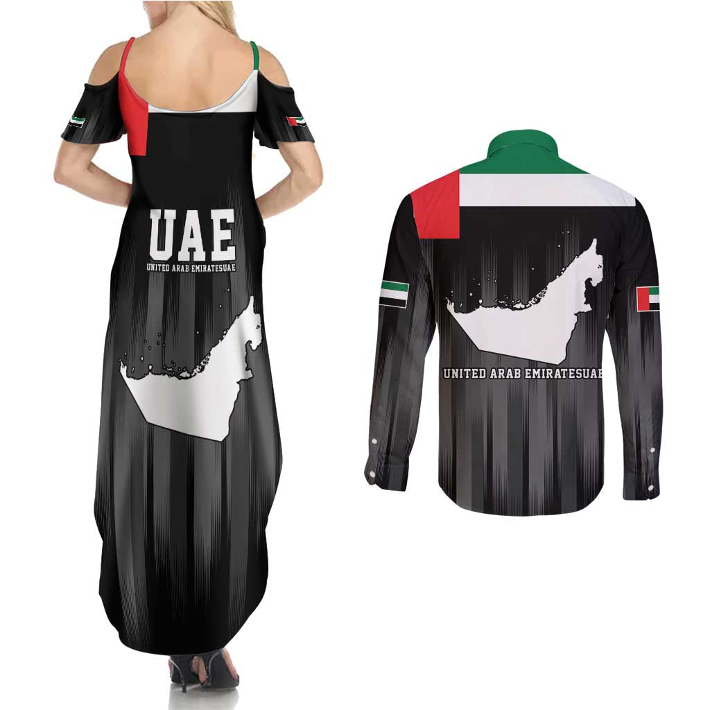 United Arab Emirates Couples Matching Summer Maxi Dress and Long Sleeve Button Shirt UAE Emblem Hawk of Quraish LT9 - Wonder Print Shop