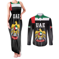 United Arab Emirates Couples Matching Tank Maxi Dress and Long Sleeve Button Shirt UAE Emblem Hawk of Quraish LT9 - Wonder Print Shop