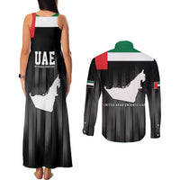 United Arab Emirates Couples Matching Tank Maxi Dress and Long Sleeve Button Shirt UAE Emblem Hawk of Quraish LT9 - Wonder Print Shop