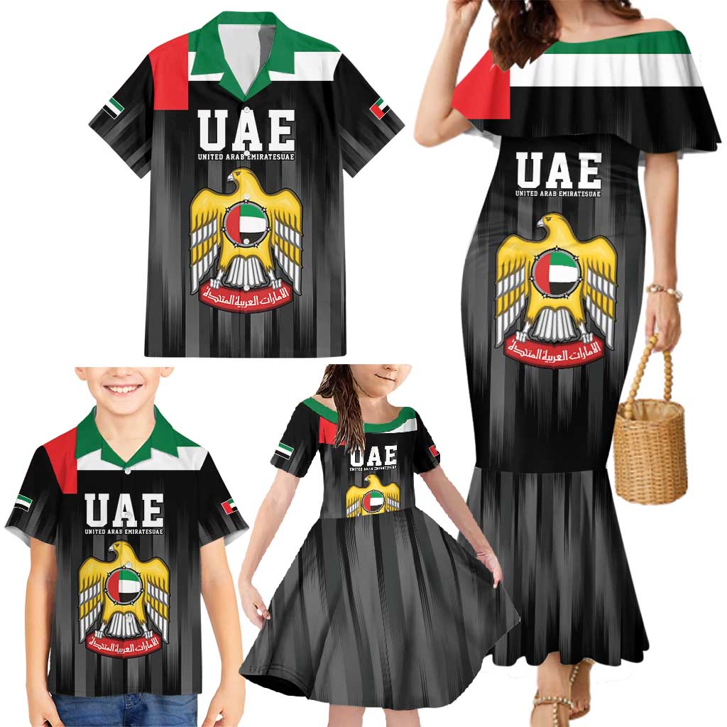 United Arab Emirates Family Matching Mermaid Dress and Hawaiian Shirt UAE Emblem Hawk of Quraish LT9 - Wonder Print Shop