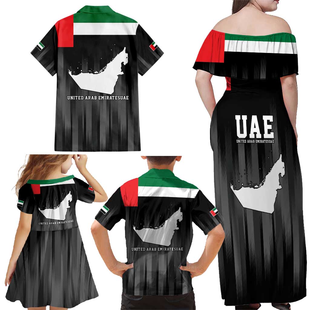 United Arab Emirates Family Matching Off Shoulder Maxi Dress and Hawaiian Shirt UAE Emblem Hawk of Quraish LT9 - Wonder Print Shop