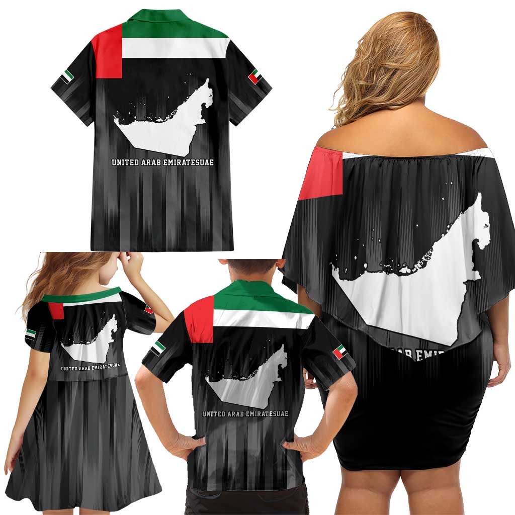 United Arab Emirates Family Matching Off Shoulder Short Dress and Hawaiian Shirt UAE Emblem Hawk of Quraish LT9 - Wonder Print Shop