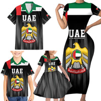 United Arab Emirates Family Matching Short Sleeve Bodycon Dress and Hawaiian Shirt UAE Emblem Hawk of Quraish - Wonder Print Shop