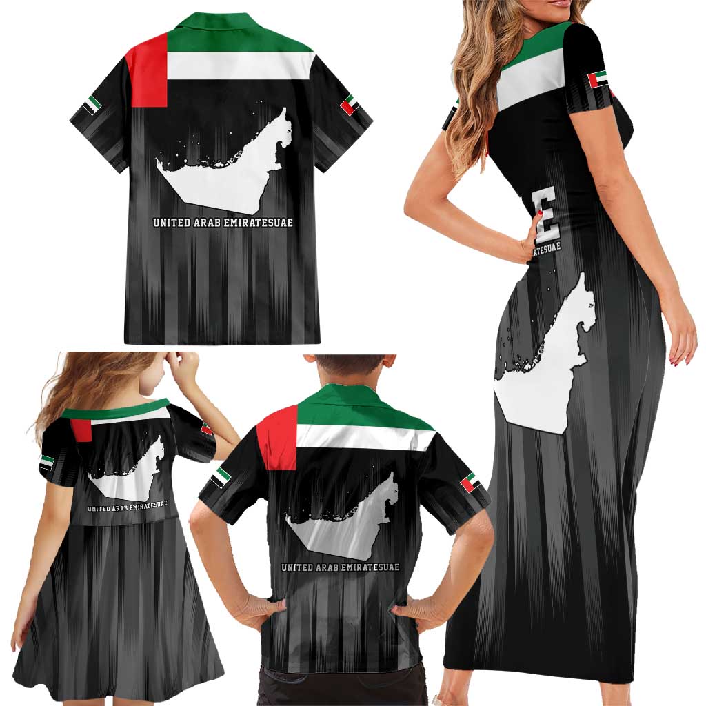 United Arab Emirates Family Matching Short Sleeve Bodycon Dress and Hawaiian Shirt UAE Emblem Hawk of Quraish - Wonder Print Shop
