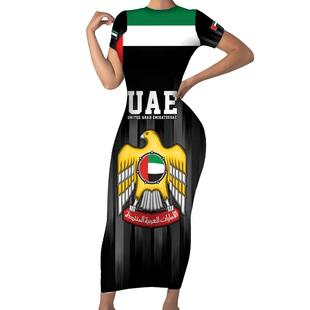 United Arab Emirates Family Matching Short Sleeve Bodycon Dress and Hawaiian Shirt UAE Emblem Hawk of Quraish - Wonder Print Shop