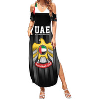 United Arab Emirates Family Matching Summer Maxi Dress and Hawaiian Shirt UAE Emblem Hawk of Quraish - Wonder Print Shop