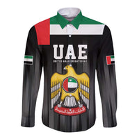 United Arab Emirates Long Sleeve Button Shirt UAE Emblem Hawk of Quraish - Wonder Print Shop