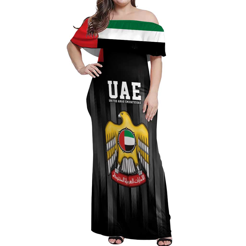 United Arab Emirates Off Shoulder Maxi Dress UAE Emblem Hawk of Quraish - Wonder Print Shop