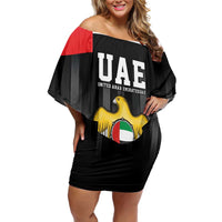 United Arab Emirates Off Shoulder Short Dress UAE Emblem Hawk of Quraish - Wonder Print Shop