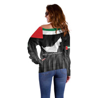 United Arab Emirates Off Shoulder Sweater UAE Emblem Hawk of Quraish - Wonder Print Shop