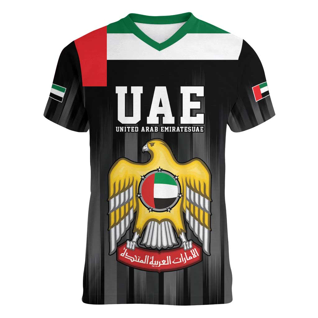 United Arab Emirates Women V-Neck T-Shirt UAE Emblem Hawk of Quraish - Wonder Print Shop
