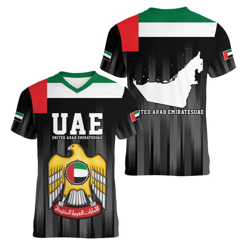 United Arab Emirates Women V-Neck T-Shirt UAE Emblem Hawk of Quraish - Wonder Print Shop
