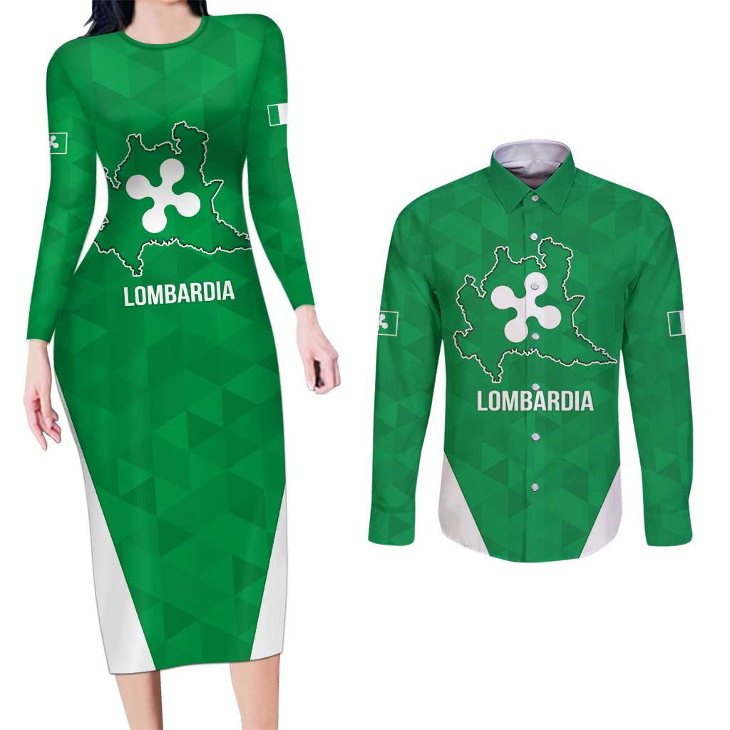 Personalized Italy Lombardy Couples Matching Long Sleeve Bodycon Dress and Long Sleeve Button Shirt Inspiration Flags Style