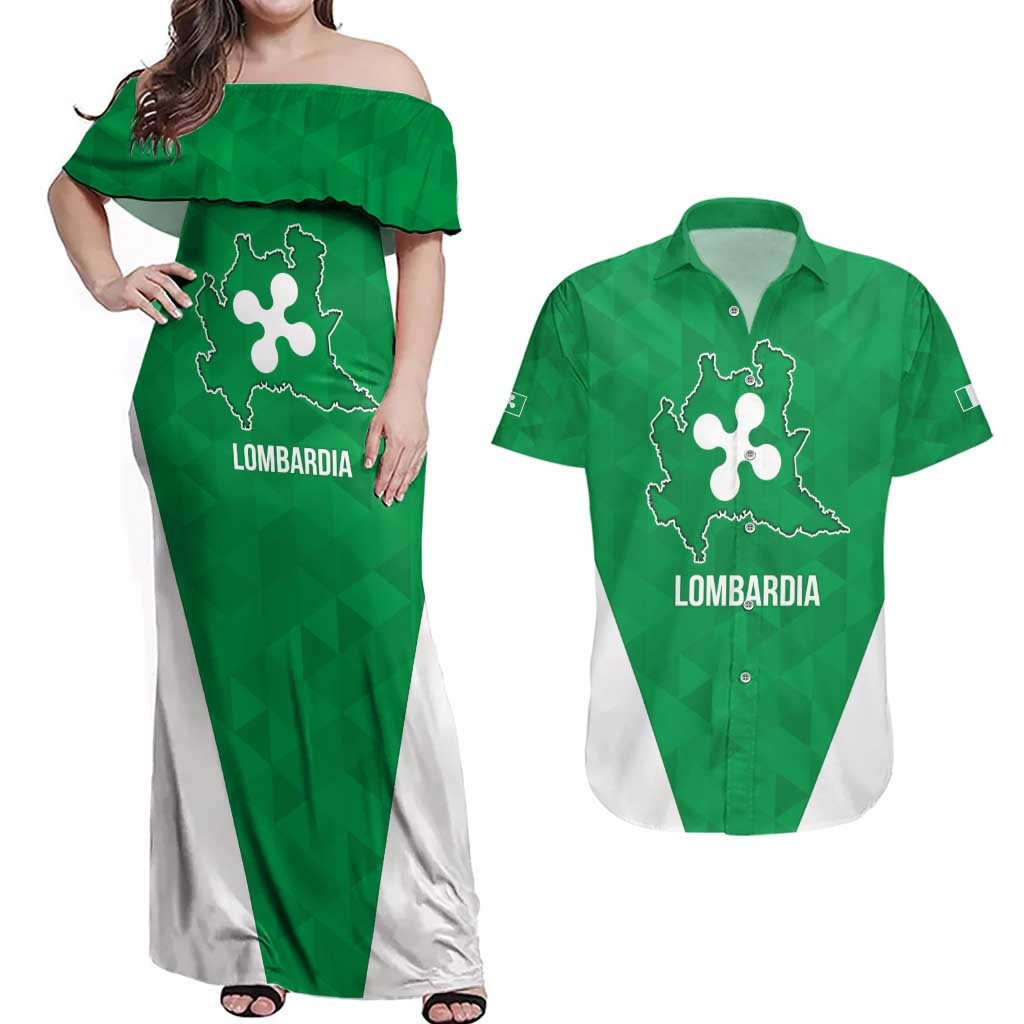 Personalized Italy Lombardy Couples Matching Off Shoulder Maxi Dress and Hawaiian Shirt Inspiration Flags Style
