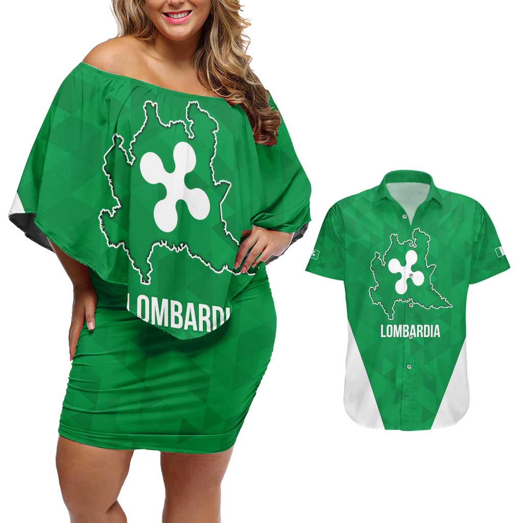 Personalized Italy Lombardy Couples Matching Off Shoulder Short Dress and Hawaiian Shirt Inspiration Flags Style