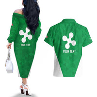 Personalized Italy Lombardy Couples Matching Off The Shoulder Long Sleeve Dress and Hawaiian Shirt Inspiration Flags Style