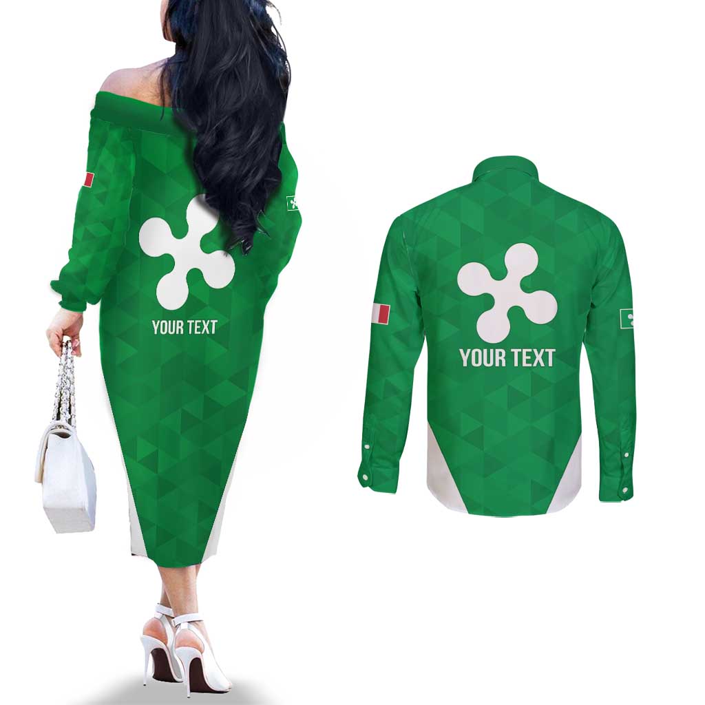 Personalized Italy Lombardy Couples Matching Off The Shoulder Long Sleeve Dress and Long Sleeve Button Shirt Inspiration Flags Style