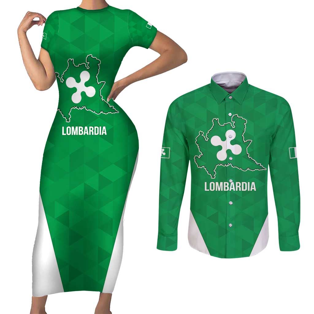 Personalized Italy Lombardy Couples Matching Short Sleeve Bodycon Dress and Long Sleeve Button Shirt Inspiration Flags Style