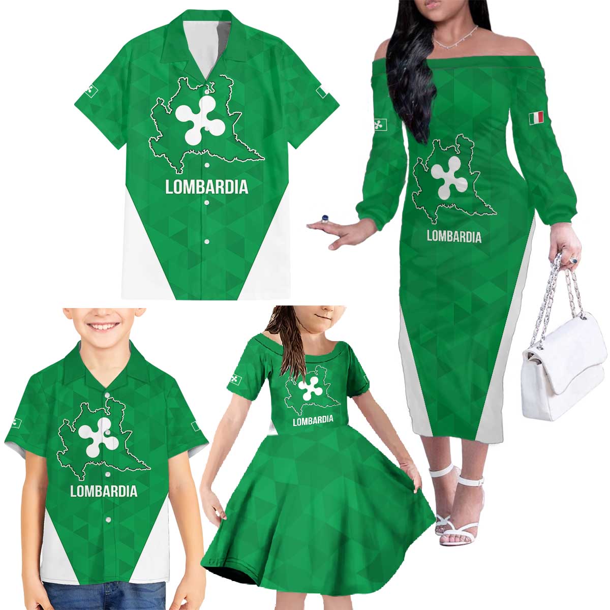 Personalized Italy Lombardy Family Matching Off The Shoulder Long Sleeve Dress and Hawaiian Shirt Inspiration Flags Style