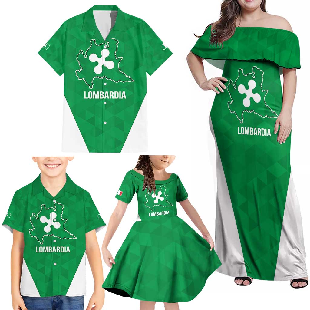 Personalized Italy Lombardy Family Matching Off Shoulder Maxi Dress and Hawaiian Shirt Inspiration Flags Style