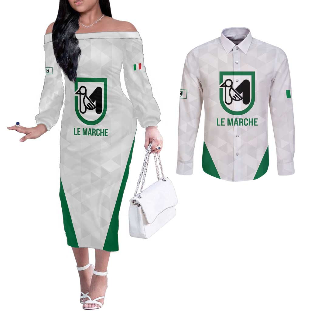Personalized Italy Marche Couples Matching Off The Shoulder Long Sleeve Dress and Long Sleeve Button Shirt Inspiration Flags Style