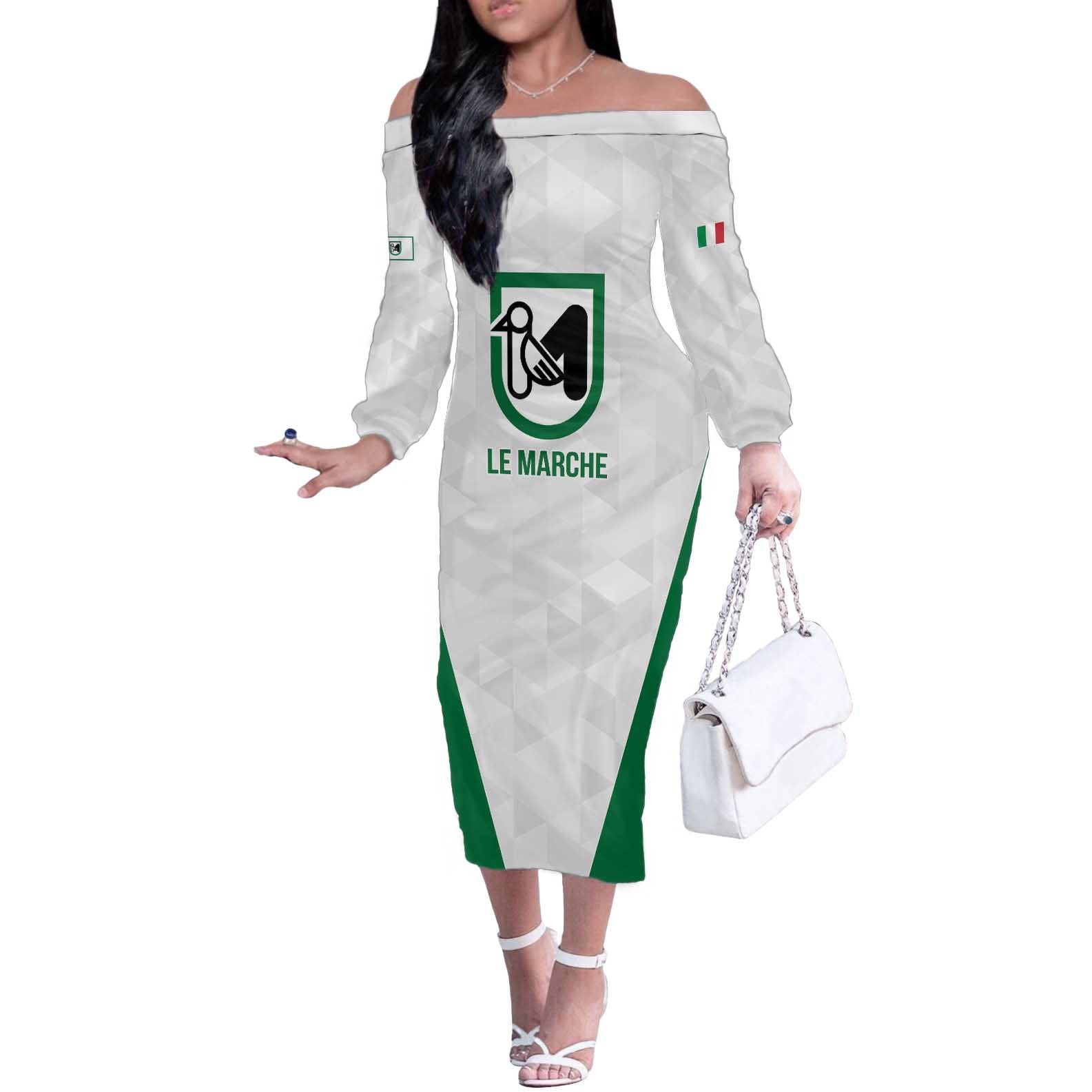 Personalized Italy Marche Off The Shoulder Long Sleeve Dress Inspiration Flags Style