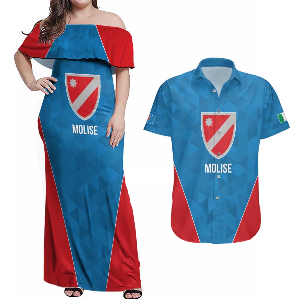Personalized Italy Molise Couples Matching Off Shoulder Maxi Dress and Hawaiian Shirt Inspiration Flags Style