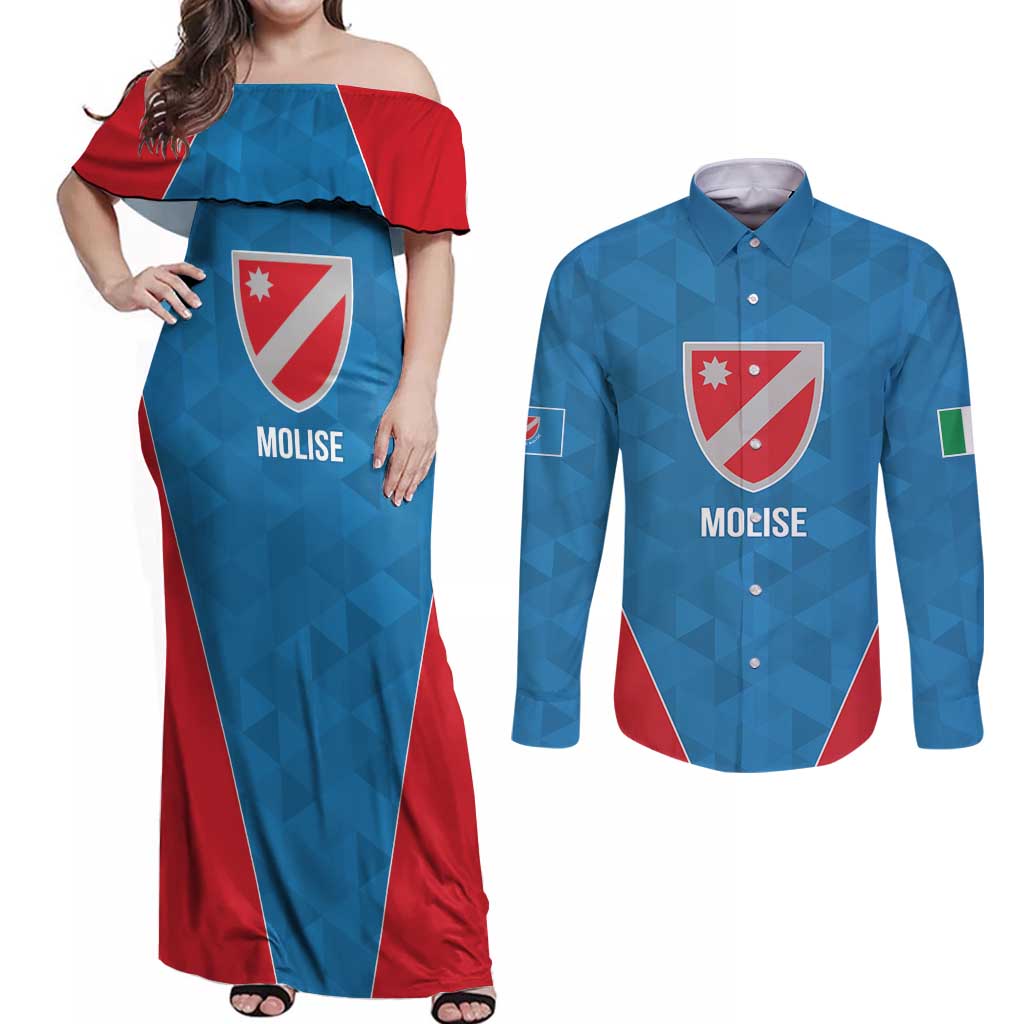 Personalized Italy Molise Couples Matching Off Shoulder Maxi Dress and Long Sleeve Button Shirt Inspiration Flags Style