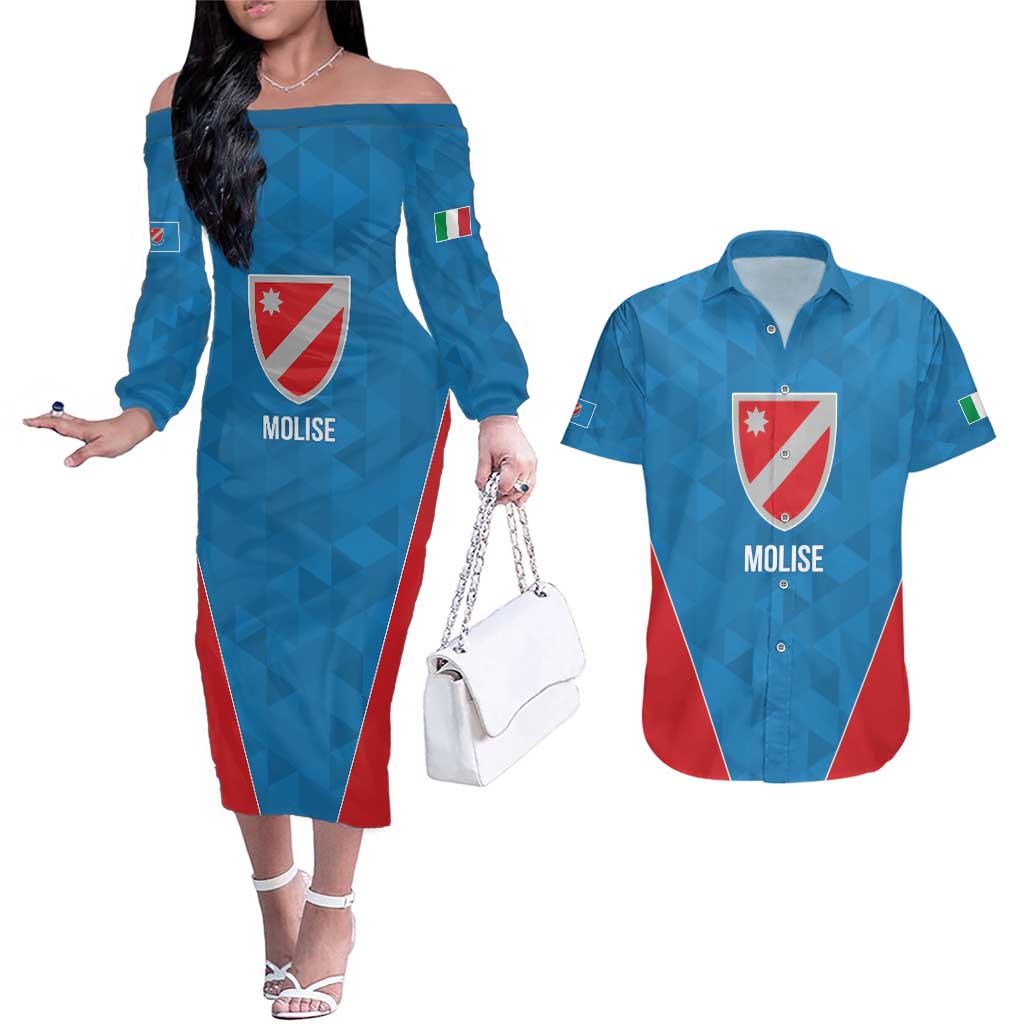 Personalized Italy Molise Couples Matching Off The Shoulder Long Sleeve Dress and Hawaiian Shirt Inspiration Flags Style