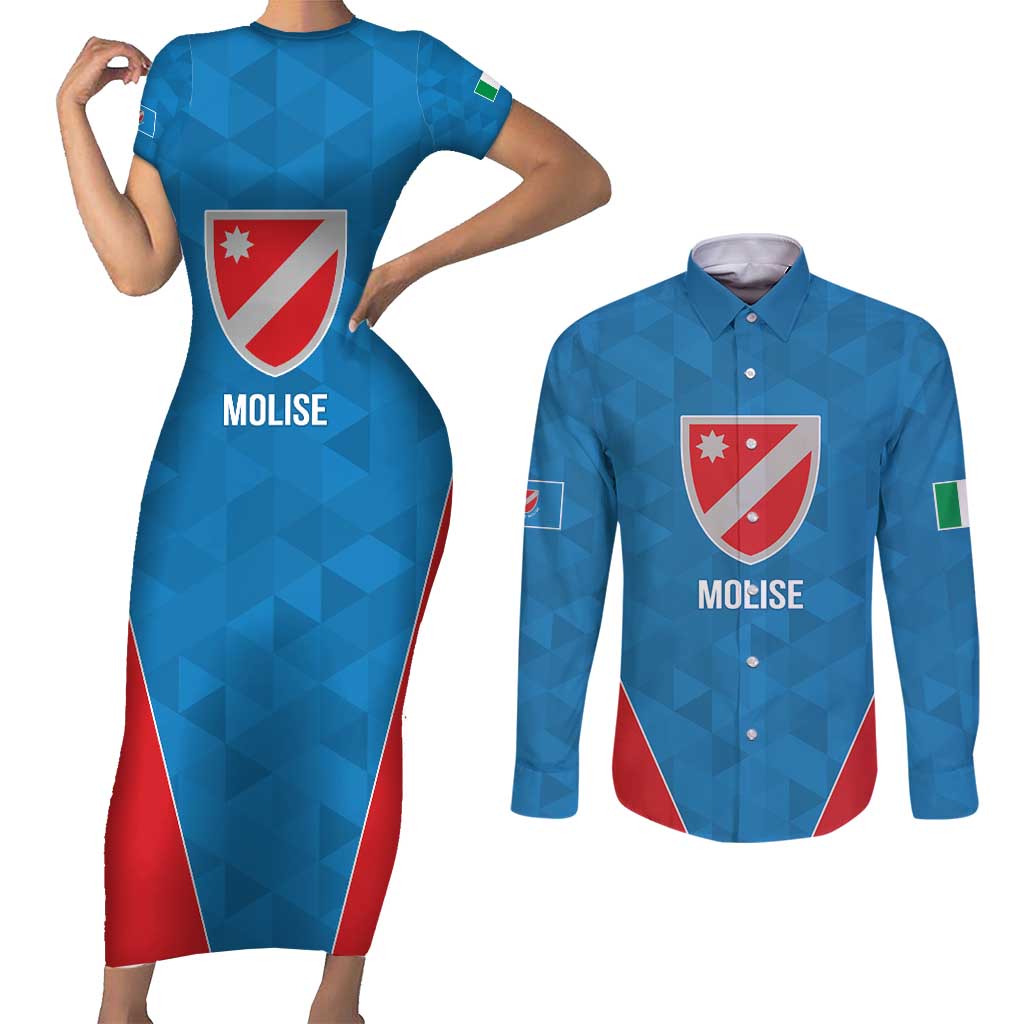 Personalized Italy Molise Couples Matching Short Sleeve Bodycon Dress and Long Sleeve Button Shirt Inspiration Flags Style