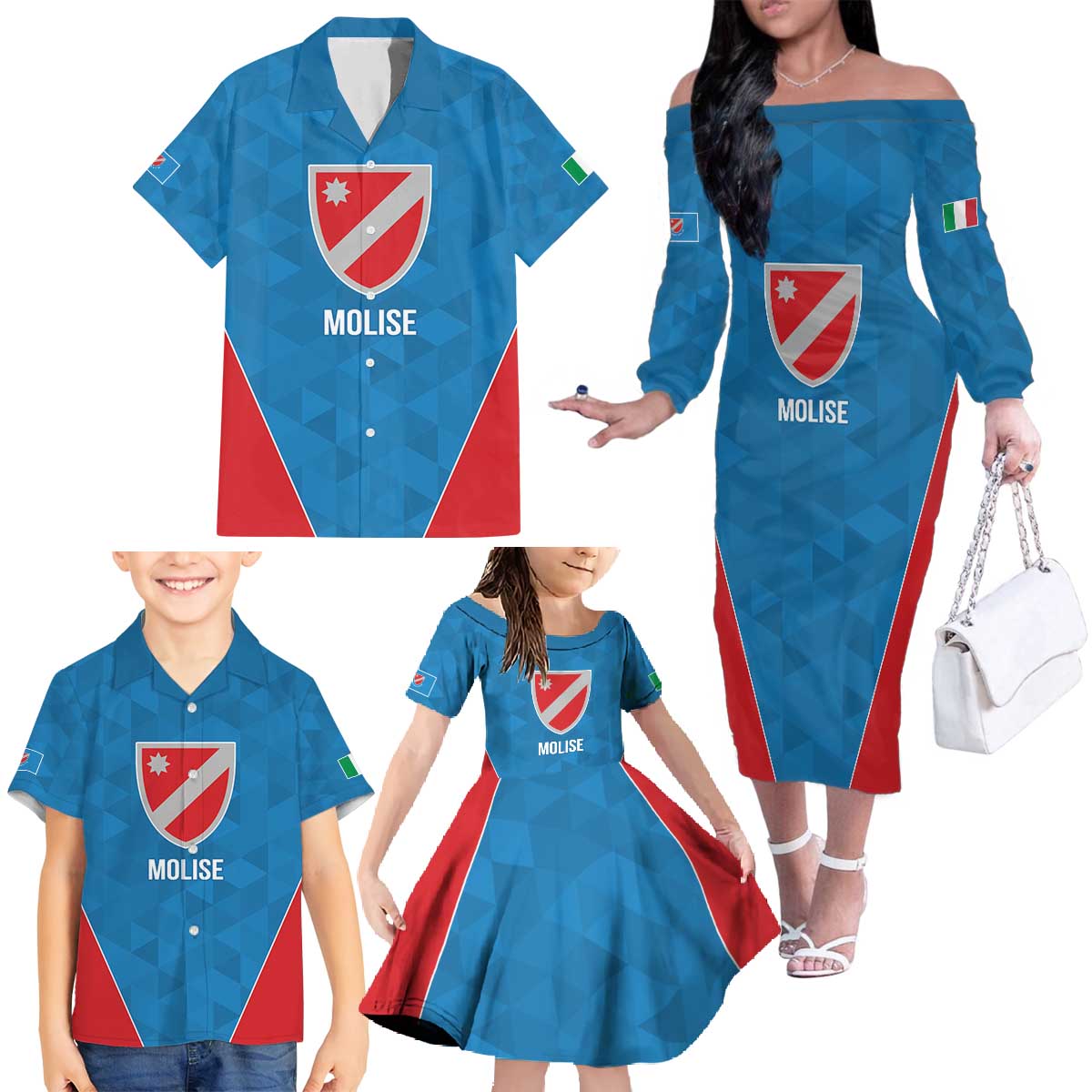 Personalized Italy Molise Family Matching Off The Shoulder Long Sleeve Dress and Hawaiian Shirt Inspiration Flags Style