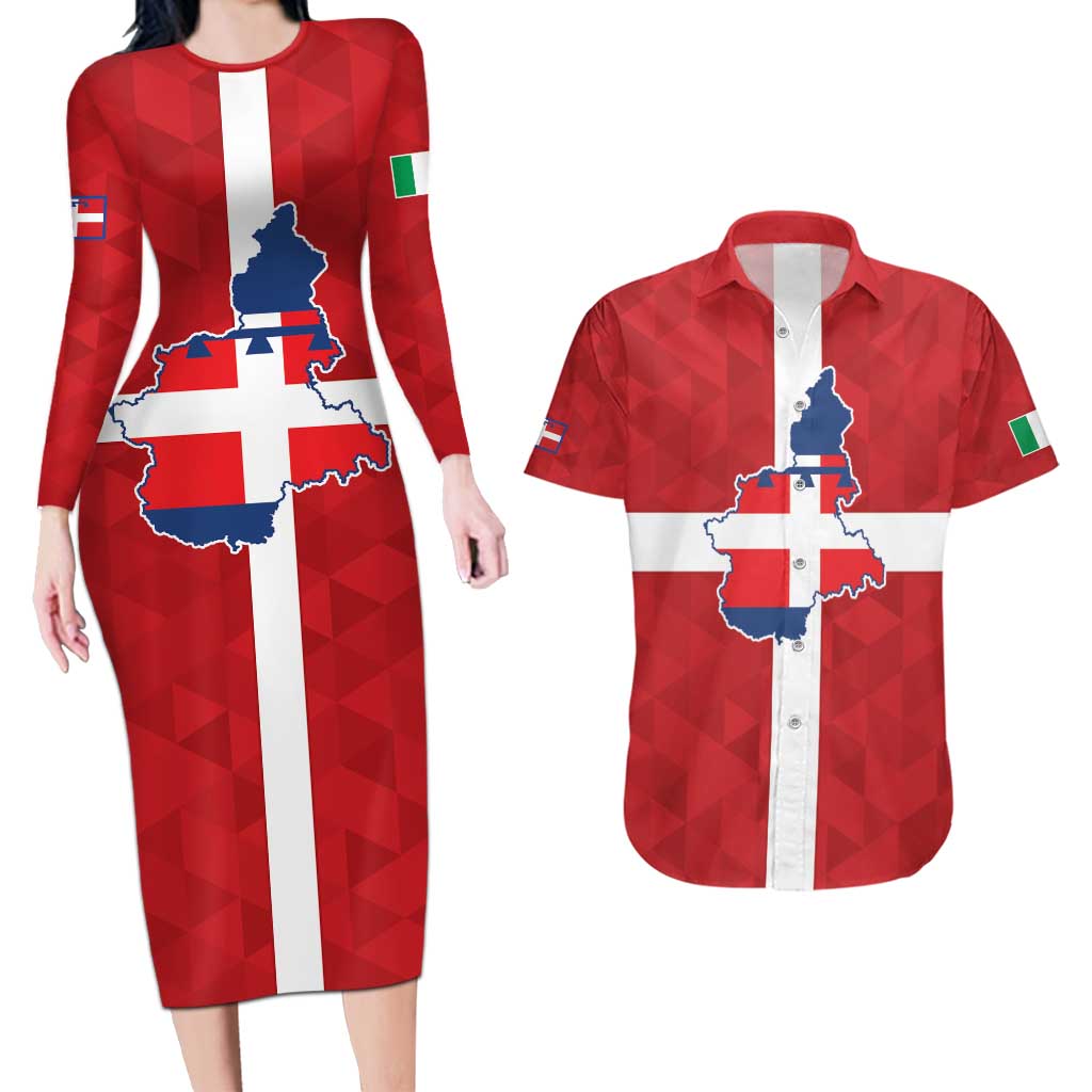 Personalized Italy Piedmont Couples Matching Long Sleeve Bodycon Dress and Hawaiian Shirt Inspiration Flags Style