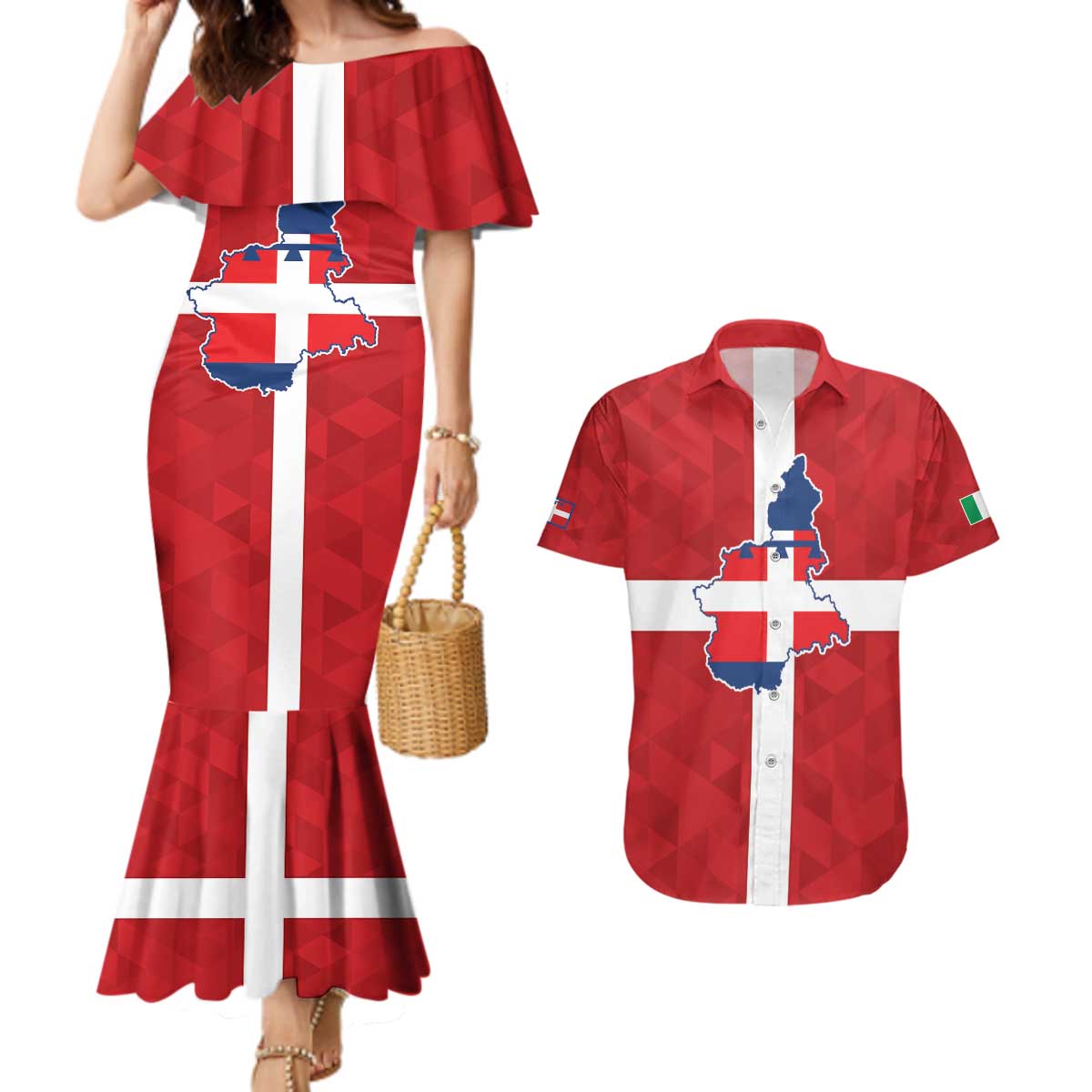 Personalized Italy Piedmont Couples Matching Mermaid Dress and Hawaiian Shirt Inspiration Flags Style