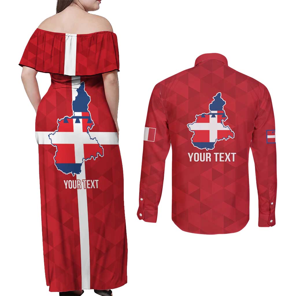 Personalized Italy Piedmont Couples Matching Off Shoulder Maxi Dress and Long Sleeve Button Shirt Inspiration Flags Style