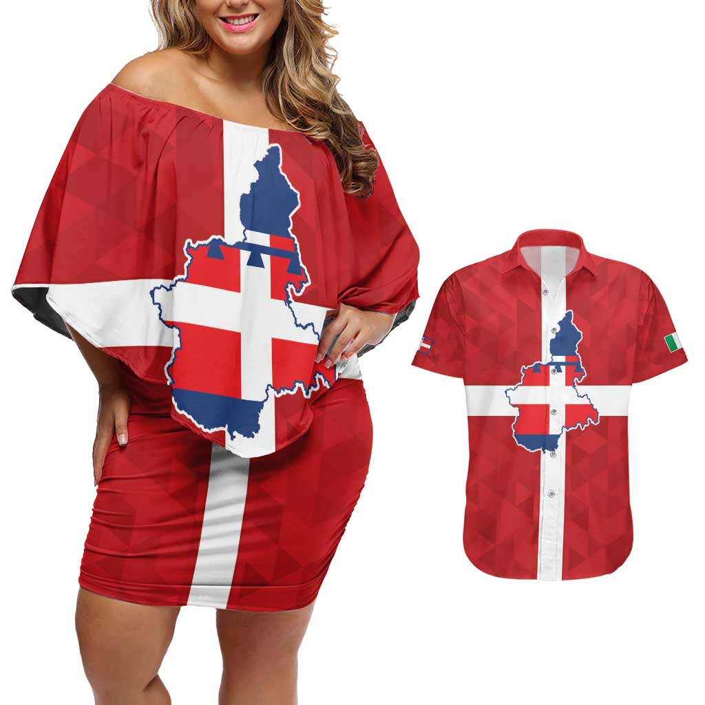 Personalized Italy Piedmont Couples Matching Off Shoulder Short Dress and Hawaiian Shirt Inspiration Flags Style