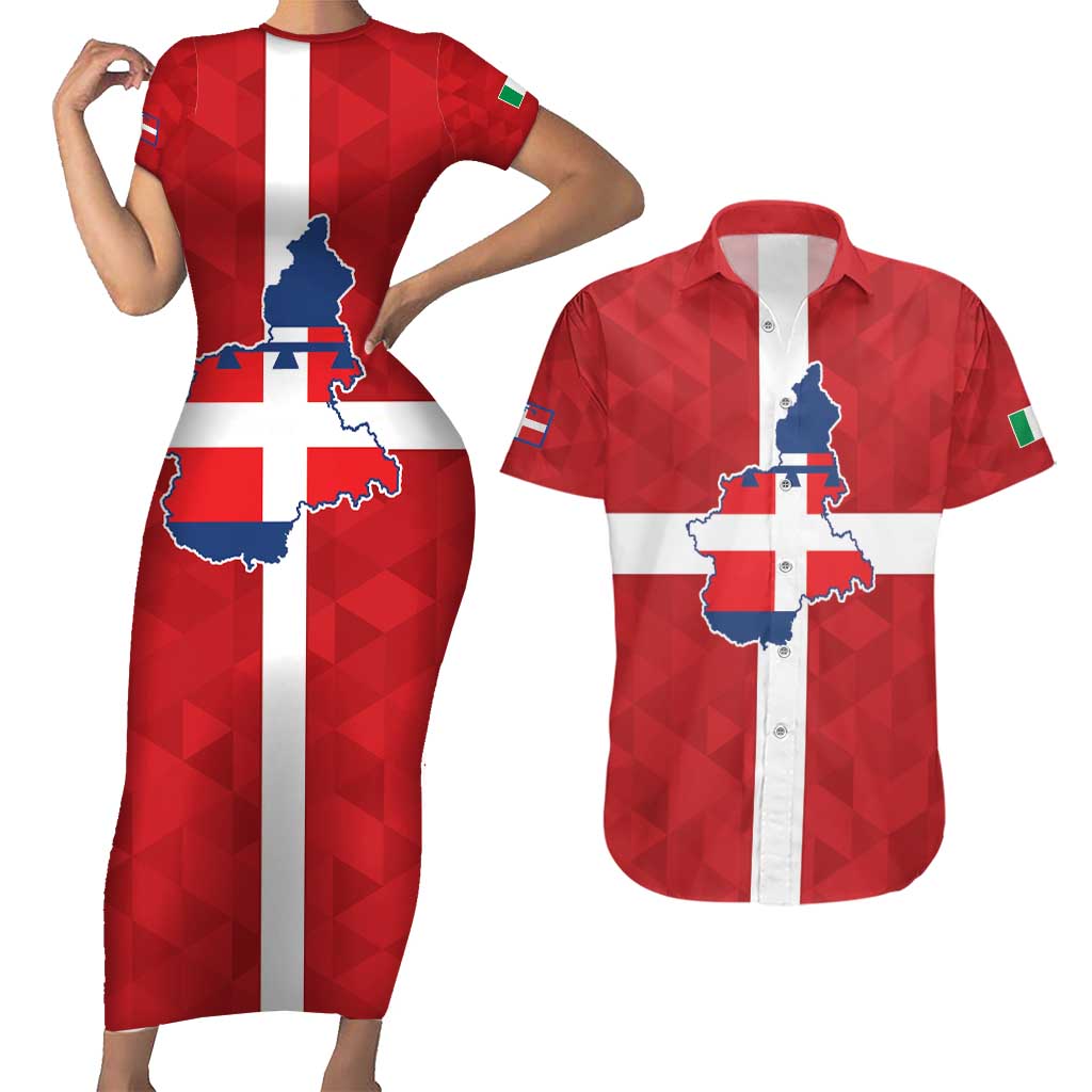 Personalized Italy Piedmont Couples Matching Short Sleeve Bodycon Dress and Hawaiian Shirt Inspiration Flags Style