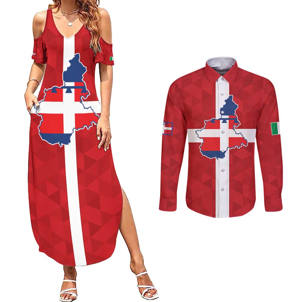 Personalized Italy Piedmont Couples Matching Summer Maxi Dress and Long Sleeve Button Shirt Inspiration Flags Style