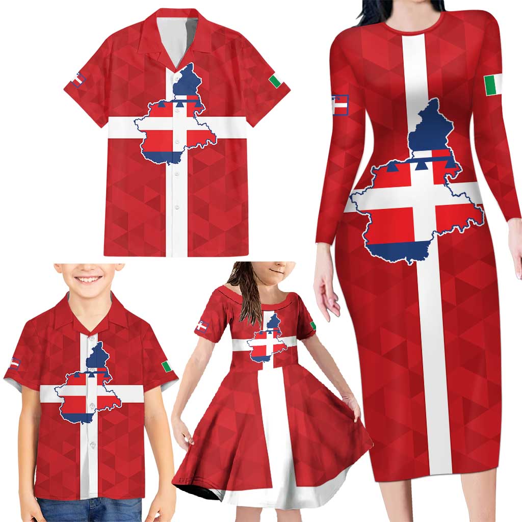 Personalized Italy Piedmont Family Matching Long Sleeve Bodycon Dress and Hawaiian Shirt Inspiration Flags Style